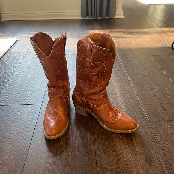 Landis Cognac Brown Country Western Leather Cowboy Boots Mens Sz 10 - Picture 2 of 16